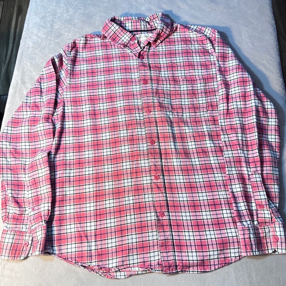 Aeropostale Pink Plaid Flannel Button Down Shirt Women Medium Long Sleeve Cotton